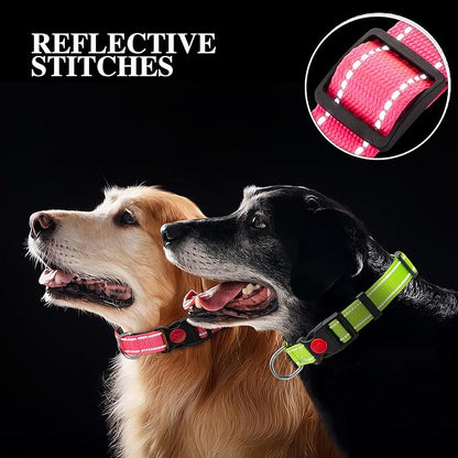 2 Pack Reflective Dog Collars for Medium Large and Small Breed Dogs Male Female,Padded Soft Durable Nylon Neoprene Collar for Puppy Dogs Girl Boy with Quick Release Safety Buckle,Red,Holly Green,XS