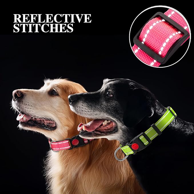 2 Pack Reflective Dog Collars for Medium Dogs Girl Boys,Female Male,Nylon Dog Collars for Puppy Small Large Dog with Quick Release Safety Buckle, Durable Padded Soft Neoprene Collar,Red,Holly Green,M