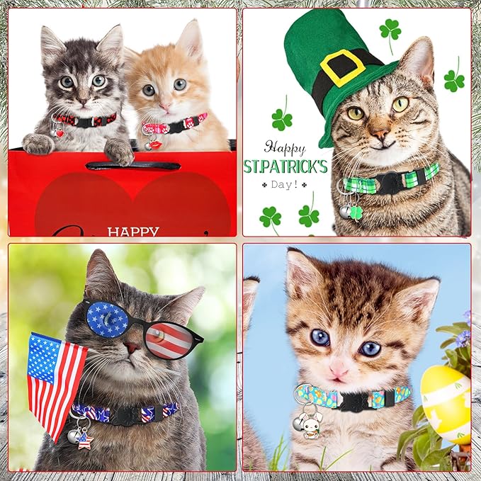 Talltalk 15 Pcs Holiday Cat Collars Thanksgiving Christmas Adjustable Breakaway Cat Collars Bundle with Plastic Buckle for Fall Seasonal Holiday Pet Kitten