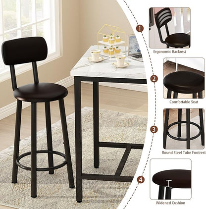 DKLGG Dining Table Set for 2, 24" Square Kitchen Table and Chairs Set with MDF Tabletop & 2 PU Leather Chairs, Bar Pub Dining Set for Small Space Bar Kitchen Living Room Apartment, White