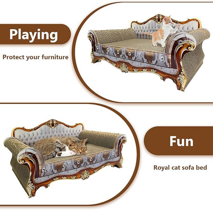 Luxury Cardboard Cat Scratcher Sofa Couch Bed, Couch Shaped Scratching Board, Scratch Lounge with Catnip, Cat Scratcher for Indoor Cats Grey