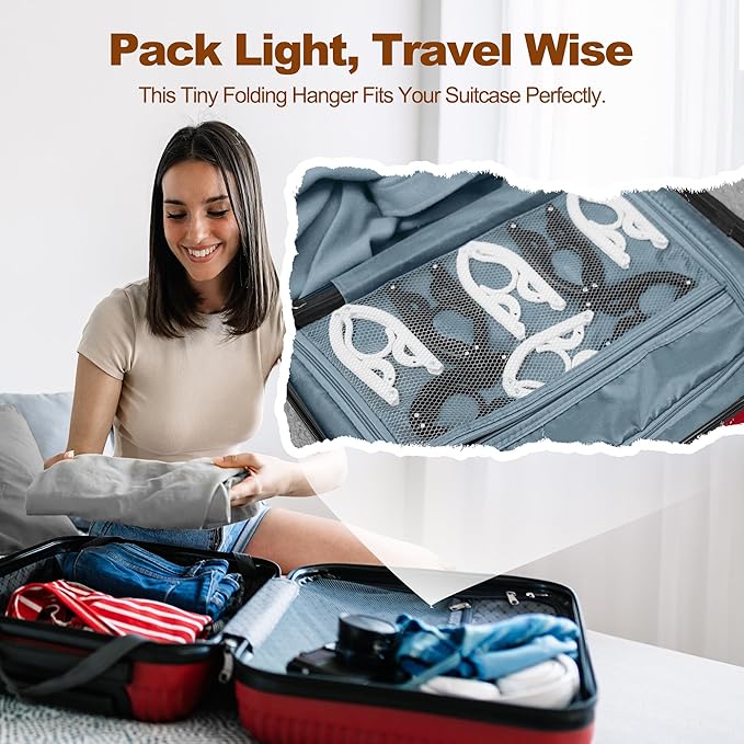 HOUSE DAY Foldable Travel Hangers 20 Pack w/10 Clips, Cruise Essentials 2025, Portable Hangers Collapsible Hanger Plastic, Travel Must Haves for Suitcase, Hotel, RV, Road Trip, Flying, Camping-Black