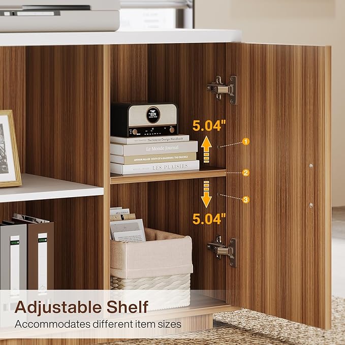 Tribesigns 85.8-Inch L-Shaped Executive Office Desk with File Drawers & Storage Cabinet, Professional Corner Computer Desk Extra Large Business Workstation with Adjustable Shelves (White&Walnut)