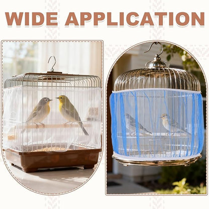 Bird Cage Seed Catcher, Bird Cage Net Cover Seeds Guard, Universal Birdcage Accessories, Black/White, Circumference 55.1"-70.9", Height 11.8" for Parrot Cockatiel Enclosures