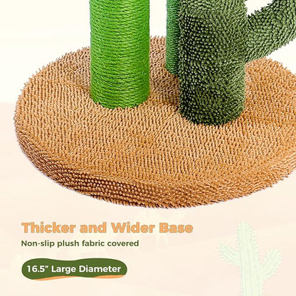 PAWZ Road Cat Scratching Post Cactus Cat Scratcher Featuring with 3 Scratching Poles and Interactive Dangling Ball -Large 27 Inches