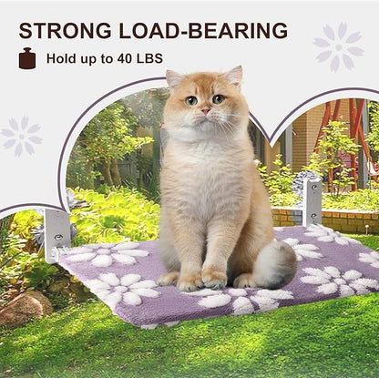 Cat Window Perch, Foldable Cat Window Hammock with Cute 3D Textured Flower Cover, Breathable Mesh Cover and Strong Suction Cups, Cordless Window Seat Bed for Indoor Cats (Purple, Medium)
