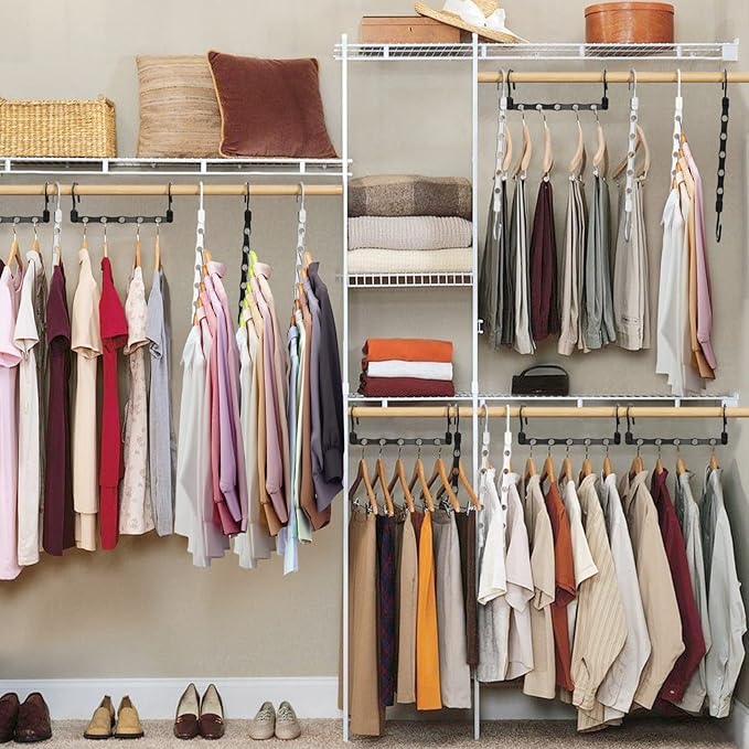 24 Pack Hangers Space Saving Magic Space Saver Storage Smart Plastic Clothes Hanger Organizer Closet Organizers and Storage for Closet Apartment College Dorm Room Essentials,Black White Grey