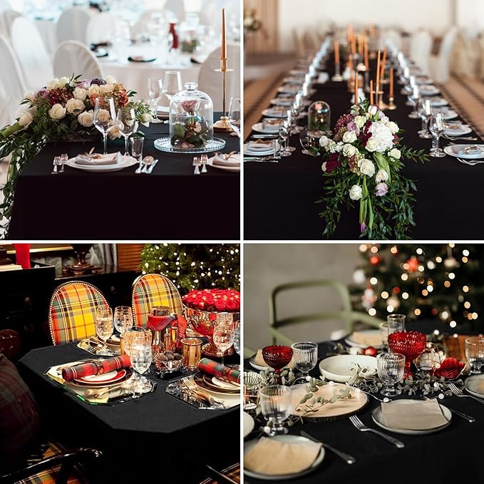 Rectangular Tablecloth 90x156 Inch 10 Pack Black Table Cloths for 8ft Stain Resistant Decorative Washable Polyester Rectangle Tablecloths for Dining Table Banquets Buffet Parties and Wedding
