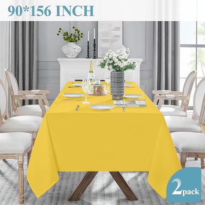 VidaFete Tablecloth 2 Pack 90 * 156inch Rectangle Table Cloth Polyester, Stain Wrinkle Resistant Polyester Dining Table Cover for Kitchen Dinning Party Wedding Rectangular Buffet Decoration(Yellow)