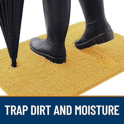 OLANLY Dog Door Mat for Muddy Paws 45x27, Absorbs Moisture and Dirt, Absorbent Non-Slip Washable Doormat, Quick Dry Chenille Mud Mat for Dogs, Entry Indoor Entryway Carpet for Inside Floor, Yellow
