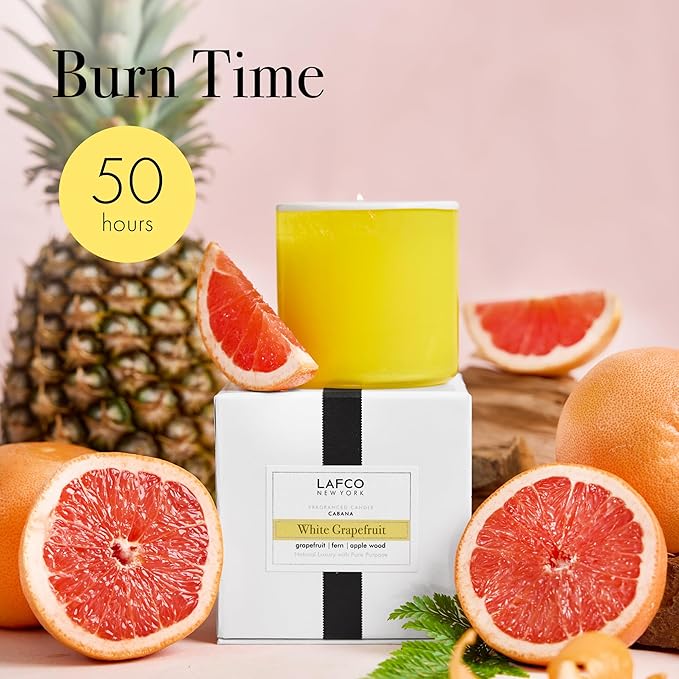 LAFCO New York Classic Candle, White Grapefruit - 6.5 oz - 50-Hour Burn Time - Reusable, Hand Blown Glass Vessel - Made in The USA