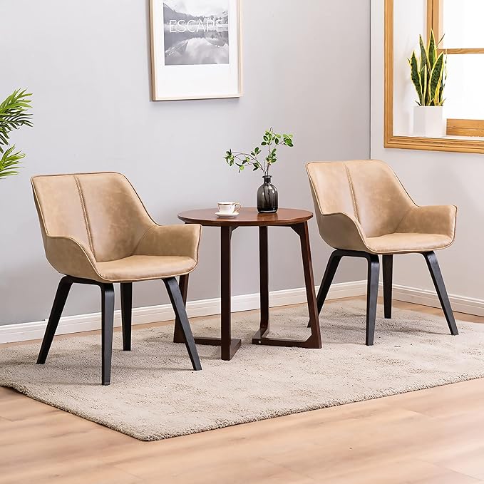 Yellow Set of 6 PU Leather Living Room Chairs Modern Upholstered Accent Chairs Dining Room Chairs (Yellow, 6)