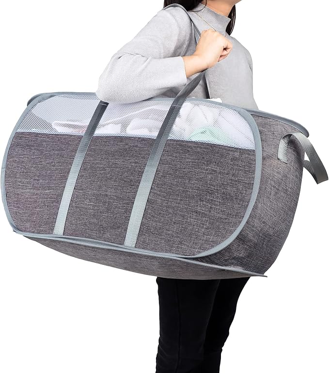 Pop Up Laundry Hamper，with Durable Handles collapsible laundry basket，Easy to Open and Fold for college Dorm,kids room，travel (Gray)…