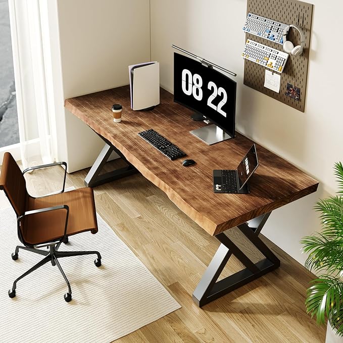 Rustic Style Solid Wood 55-inch Computer Desk - Large Office Desk for Home Office, Modern and Simple Design, Ideal for Study, Writing, Dining