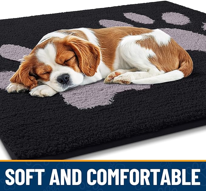 Smiry Dog Door Mat for Muddy Paws, Absorbs Moisture and Dirt, Low-Profile Entryway Mat with Non-Slip Backing, Entry Indoor Outdoor Doormat for Inside Floor (40x32 Inches, Black and Grey, Paw)