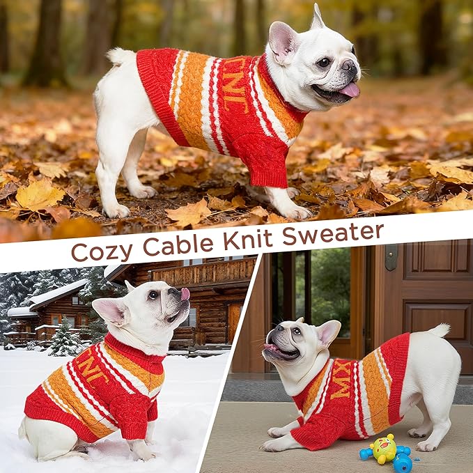 Dog Sweater for Small Medium Dogs & Cats, Classic Turtleneck Knitted Striped Pet Sweater, Warm Winter Soft Christmas Outfit for Boy & Girl Dogs, Medium