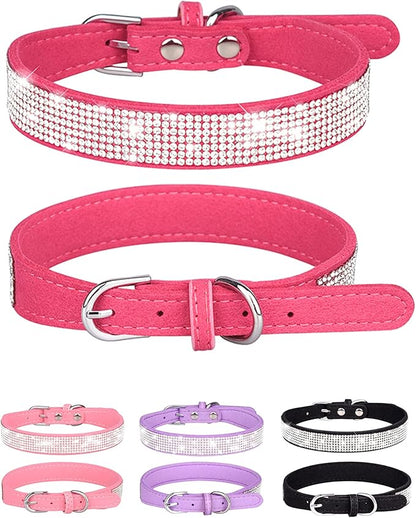 Bling Dog Collar for Small Medium Large Dogs, Rhinestone Dog Collars for Girl and boy Dog, Diamond Puppy Collars, Adjustable Leather Suede SOFE Cat Collar (M(13"-15.4"/33CM-39CM), Rose Red1)