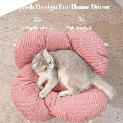 CHEERHOME PETS Elevated Cat Bed Wooden with Cushion Fluffy Pet Couch Sofa for Indoor Cats Raised Kitty Lounge Chair Suitable for Puppy, Cat Furniture(Pink)
