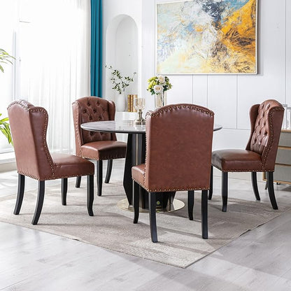 DUOMAY Modern Tufted Dining Chairs Set of 8, PU Leather Upholstered Dining Room Chairs Armless Guest Side Chair for Kitchen Dining Room, Wingback Accent Chairs with Solid Wood, Brown