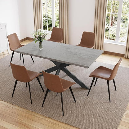 ZckyCine Extendable Dining Table Set for 6-8, 51"-67" Modern Rectangular Kitchen Table with 6 Chairs, Space-Saving Expandable Dinner Table with Sturdy Metal Frame for Dining Room & Apartment Decor