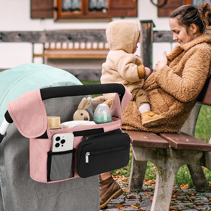 Accmor Universal Stroller Organizer with Insulated Cup Holder Detachable Phone Bag and Shoulder Strap,Stroller Bag Caddy Organizer Fits for Uppababy, Baby Jogger, Britax Strollers