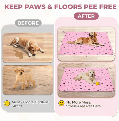 Fostanfly Washable Pee Pads for Dogs, 2 Pack Large 36"x41" Ultra-Absorbent and Leak-Proof Non-Slip Reusable Potty Training Pads for Dogs, Cats, Puppy, Potty of Add 8 Lanyards, Pink