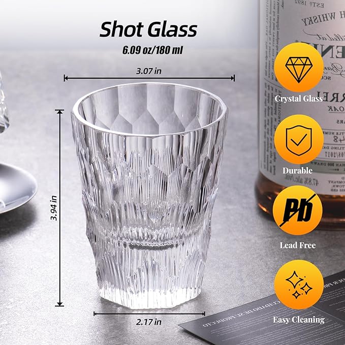 KAMMAK Crystal Whiskey Glasses Set of 2, Handcrafted 6.09oz Old Fashioned Glasses Stemless, Luxury Cocktail Glasses, Hand Blown Scotch Cup for Women, Men Gift for Rocks, Bourbon, Bar Barware
