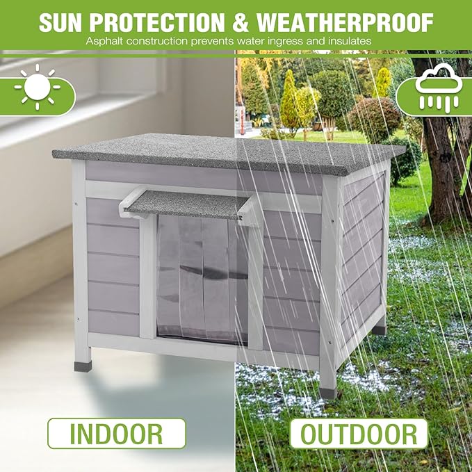 GUTINNEEN Insulated Outdoor Cat House, 100% Weatherproof High Insulated Cat Shelter with Insulated All-Round Thermal Liner, Openable Hinged Asphalt Roof for Feral Stray Barn Cats and Small Animals