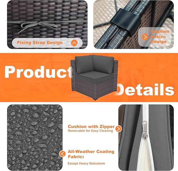 Kurapika 13 Pieces Patio Furniture Set, Rattan Wicker Outdoor Conversation Sets w/43in Propane Fire Pit Table and 4 Inch Cushion(Grey)
