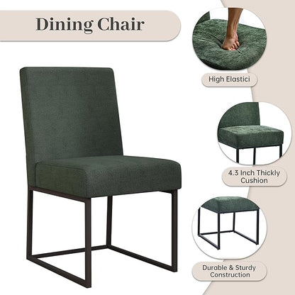 VKNOW Upholstered Dining Chairs Set of 4, Modern Dining Room Chairs, Linen Kitchen Chair Dinner Chair with Black Metal Base for Kitchen Office, Green-Unstriped