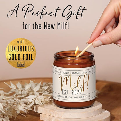 New Mom Gifts for New Mom - 'Est. 2025' Candle, w/Coconut & Vanilla-Infused Essential Oils I Postpartum Gifts for First Time Mommy Push Presents I 50Hr Burn, USA Made