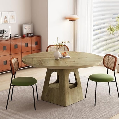 Round Dining Table for 4, Farmhouse 47 Inch Wood Dinner Tables with Storage Base for Kitchen Dining Living Room 4-6 People Gathering, Natural