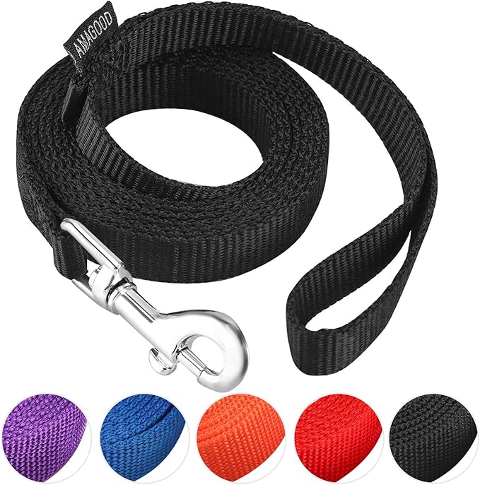 AMAGOOD 6 FT Puppy/Dog Leashes, Strong Traditional Style Leash with Easy to Use Collar Hook,Dog Lead Great for Small and Medium and Large (Black,5/8" x 6 Feet)