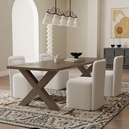 White Upholstered Dining Chairs Set of 4, Armless Modern Linen Dining Chairs with High Back, Kitchen Chair for Dining Room/Restaurant/Living Room