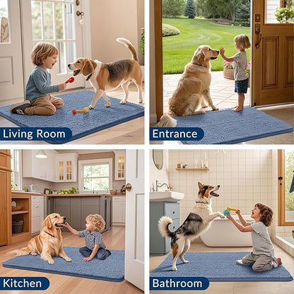 Smiry Dog Door Mat for Muddy Paws 47x24, Absorbs Moisture and Dirt Doormat, Non-Slip Washable Quick Dry Chenille Front Door Mat Indoor Entrance, Entryway Carpet for Inside Floor, Airy Blue