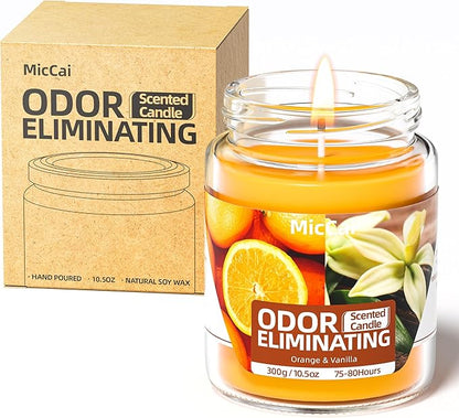 Orange & Vanilla Odor Eliminating Candles for Home Scented, Eliminates 99% of Pet, Smoke, Food and Other Smells Quickly, Highly Scented Candle, Premium Soy Candles Set for Women