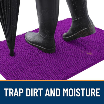 OLANLY Dog Door Mat for Muddy Paws 59x35, Absorbs Moisture and Dirt, Absorbent Non-Slip Washable Doormat, Quick Dry Chenille Mud Mat for Dogs, Entry Indoor Entryway Carpet for Inside Floor, Purple