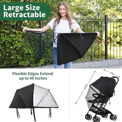 DUOMI 2-in-1 Stroller Sun Shade and Mosquito Net Cover - Universal Breathable Baby Cover With Two-Way Zipper for Extender
