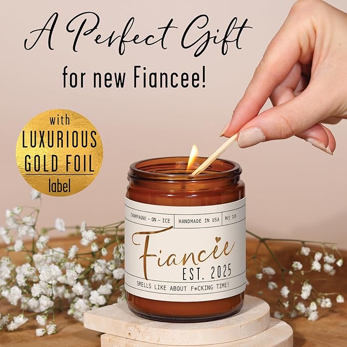 Fiance Gifts for Women, Engagement Gift - 'Fiancee Est. 2025' Soy Wedding Candle, w/Champagne on Ice - Infused w/Essential Oils I Engagement Gift for Her I Bridal Shower Gifts I 50Hr Burn, USA Made