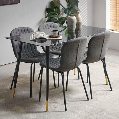 Home Kitchen Chairs Upholestered Set of 4, Ergonomic Dining Room Chairs Comfortable Faux Leather PU Living Room Chairs with Metal Legs