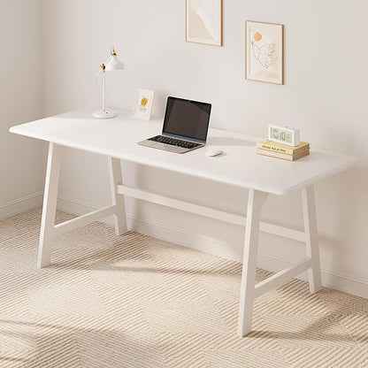 IOTXY Solid Wood Writing Table - 60" W x 24" D Minimalist Computer Desk for Home Office, Work, Study, Creativity, and PC Workstation, White