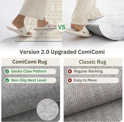 2x6 Hallway Washable Runner Rug - Soft Non Slip Vintage Rugs for Entryway Low-Pile Farmhouse Neutral Kitchen Runners Living Room Floor Mat Stain Resistant Distressed Carpet for Bedroom Bathroom Beige