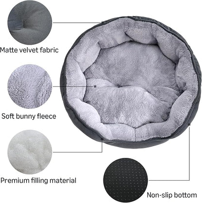 Amazon Basics Round Dog Bed for Medium Dogs, Cat Beds for Indoor Cats, Washable Pet Bed with Soft Plush Cushion, Anti-Slip Bottom, 25x21x8 Inches, Gray