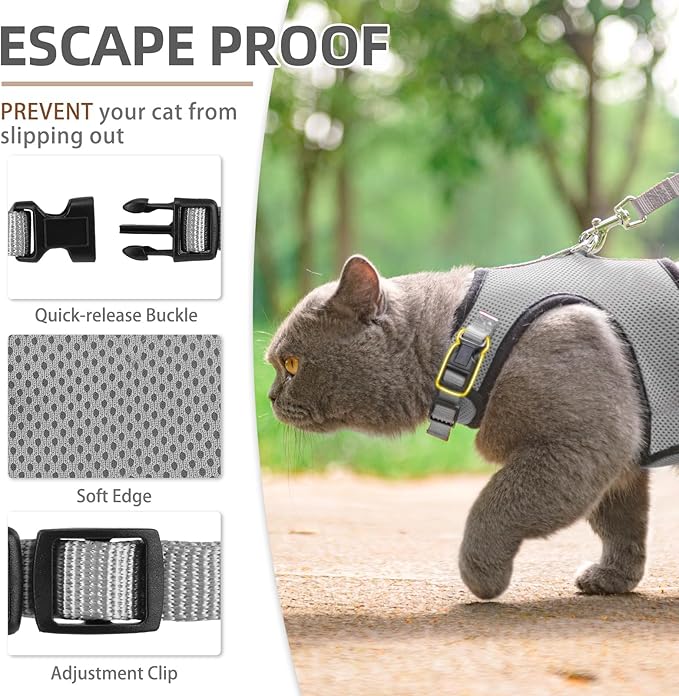 PUPTECK Soft Mesh Cat Vest Harness and Leash Set Puppy Padded Pet Harnesses Escape Proof for Cats Small Dogs Rabbits Bunny