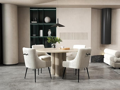 Velvet Dining Chairs Set of 8,Beige Upholstered Living Room Chairs with Black Metal Legs, Modern Tufted Accent Chairs for Living Room, Study Room, Kitchen