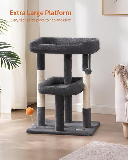 FourFurPets 27.6-Inch Cat Tree, Cat Tower for Indoor Cats, Cat Condo for Large Cats, Small Cat Tree with Scratching Post, Toy Balls, for Kittens, 2 Soft Platform, Dark Gray