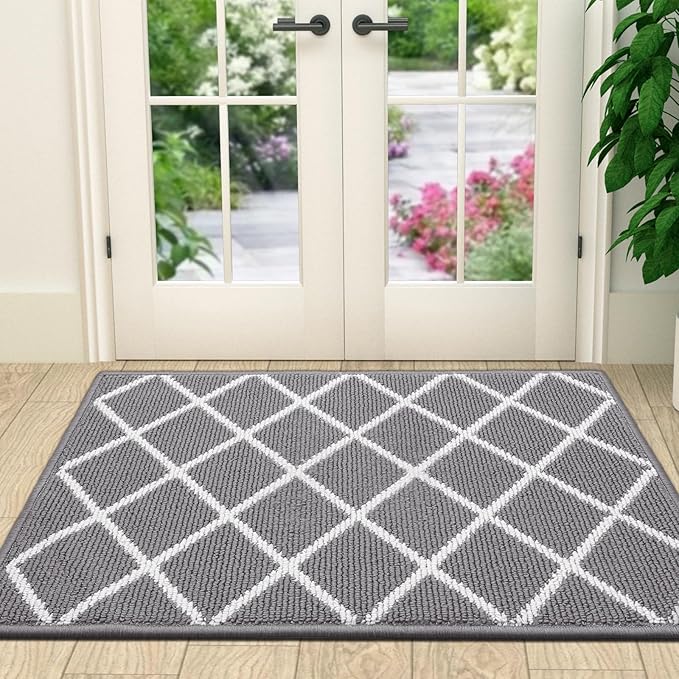Finchitty Indoor Door Mat, Dirt Resistant and Absorbent, Low-Profile, Non-Slip, Washable Inside Floor Mats for Front Door, Back, and Entrance, 70" x 23", Grey