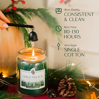 Havenwick Balsam & Amber Soy Blend 22-oz Large Jar Candle, Long Lasting 110-130 Hour Burn Time with Single Cotton Wick, Perfect Holiday Pine Scented Candles for New Home Gift & Christmas Gift