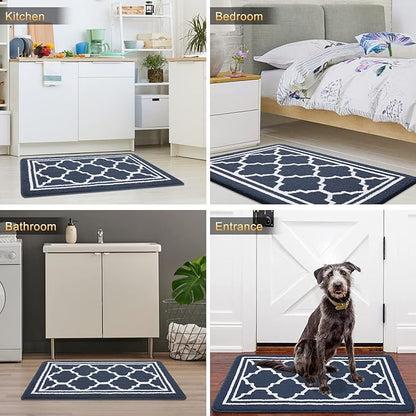 Buganda Indoor Door Mat, Dirt-Resistant and Absorbent Doormat, Anti-Slip, Low Profile Floor Mats for Inside Entryway, Front, and Back Door Entrance (30x17 Inches, Navy Blue)