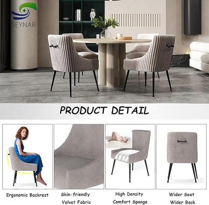 Velvet Dining Chairs Set of 6,Gray Upholstered Living Room Chairs with Black Metal Legs, Modern Tufted Accent Chairs for Living Room, Study Room, Kitchen